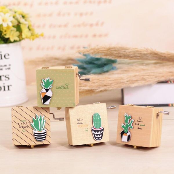 Handcrafted wooden music box featuring a creative cactus design and mirror, a unique musical gift