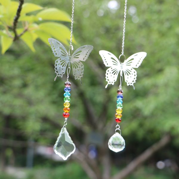 Handmade chakra crystal suncatcher with prism, butterfly pendant for Feng Shui decor and rainbow-making gifts