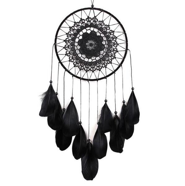 Handmade circular dream catcher with feathers, a decorative crocheted white ornament perfect as a craft gift or wind chime