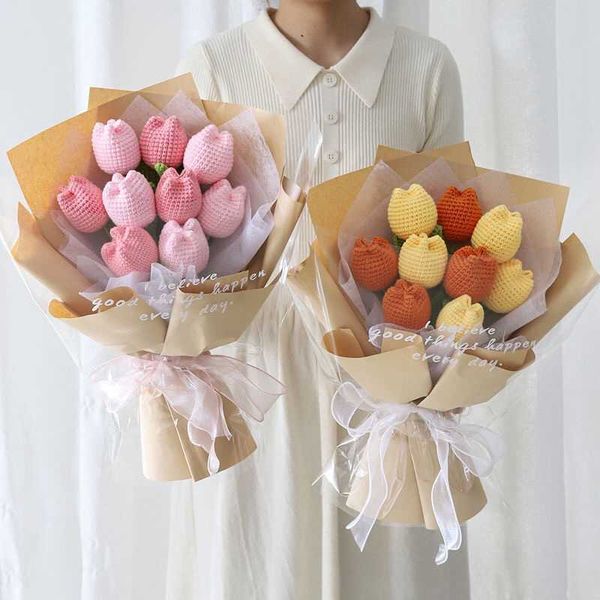 Handmade knitted heart and flower designs for DIY couple gifts