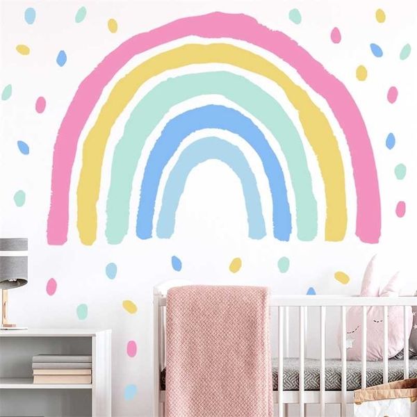 Hand-painted rainbow wall decals for kids' rooms, removable PVC stickers for home decoration