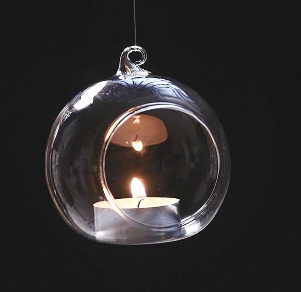 Hanging crystal glass candle holder for elegant home, wedding, and party decor with round air plant bubble balls