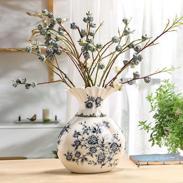 Happy blue and white ceramic vase for room decor and flower arrangements