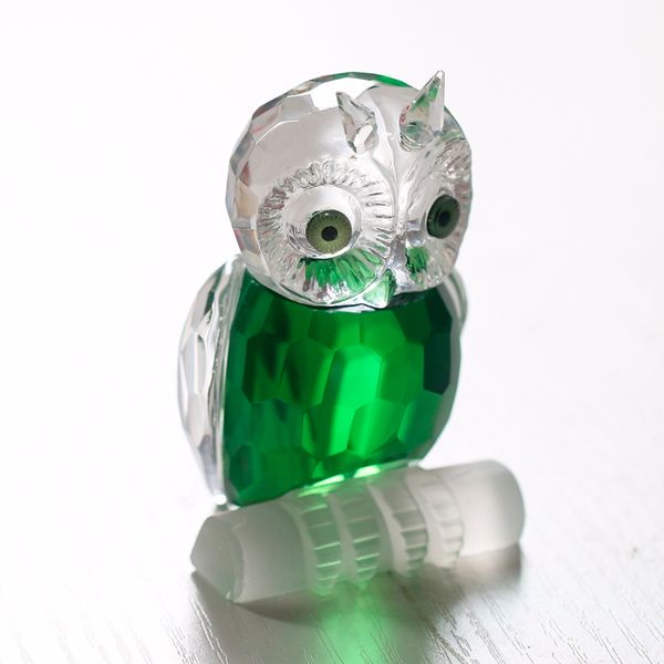 H&D 2.7" Green Crystal Owl Figurine - Elegant Paperweight and Table Centerpiece for Home Decor, Wedding Souvenirs, and Gift Giving