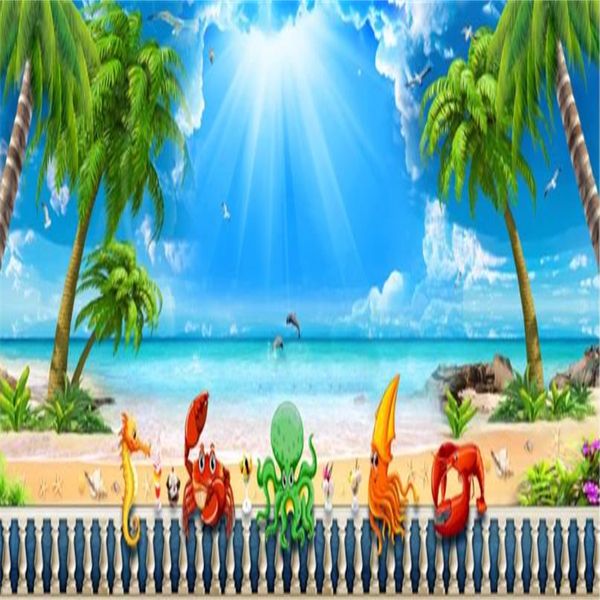HD 3D wallpaper murals featuring beach landscapes for living room, bedroom, and TV background decoration
