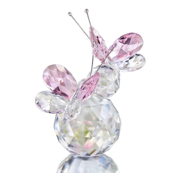 H&D Crystal Flying Butterfly Figurine with Ball Base - Art Glass Animal Paperweight for Office, Home, or Christmas Gift