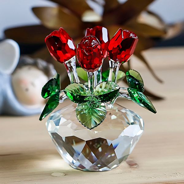 H&D Crystal Red Rose Flower Figurine Spring Bouquet Sculpture Glass Dreams Ornament Home Wedding Decor Collectible Gift Souvenir T200709

H&D crystal red rose floral sculpture, a spring bouquet gla...