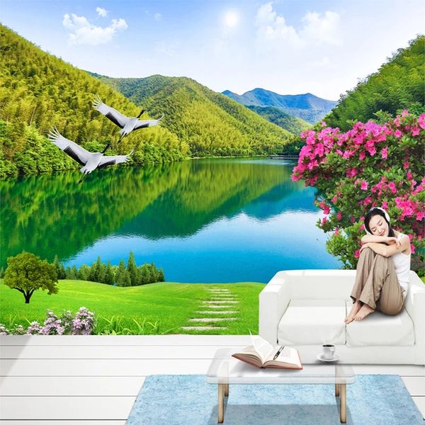 HD forest mountain lake landscape wallpaper for living room walls