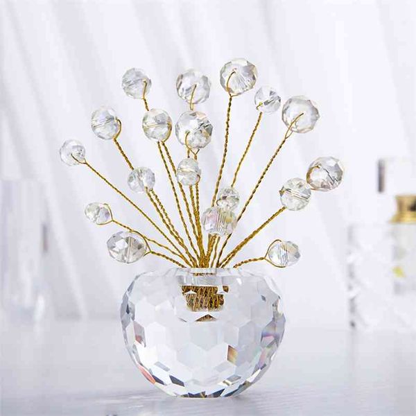 H&D Small Crystal Bonsai Money Tree Figurine with AB Beads - A Suncatcher Decoration for Luck and Prosperity