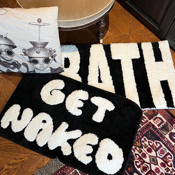 High-quality tufted funny letters bath mat for soft, safe bathroom or bedroom floor decor