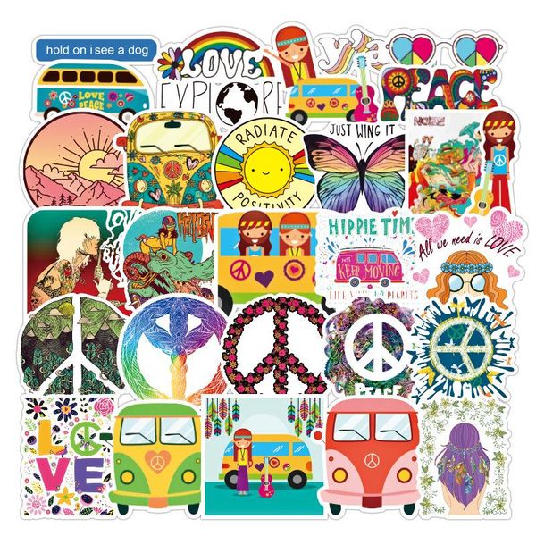 Hippie small fresh waterproof stickers for luggage, notebooks, scooters, and refrigerators