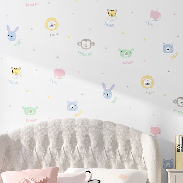 Home decor wallpaper for kids' rooms featuring cute cartoon animals and princess themes, eco-friendly and formaldehyde-free