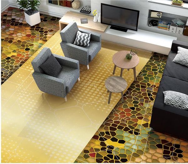 Home Decoration 3D floor painting wallpaper featuring high-end golden parquet floor graphics in self-adhesive PVC