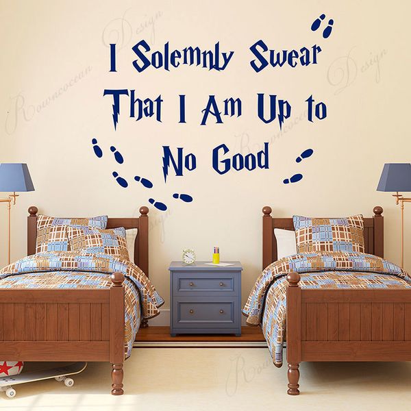 I solemnly vow that I'm planning mischief  

This wall sticker features a mischievous quote, perfect for decorating kids' or boys' rooms with Harry Potter-inspired Marauders Map style vinyl decals