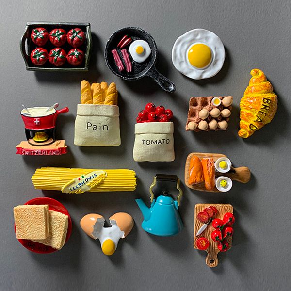 Imitation food fridge magnets for kids' early learning, 3D egg bread decorative stickers for home messaging
