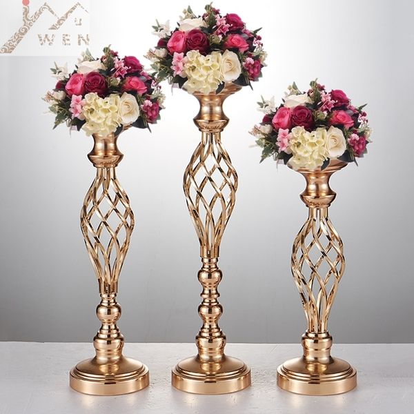 IMUWEN's elegant hollow gold and silver candle holders serve as stunning wedding centerpieces, versatile flower vases, and chic home or hotel decor pieces with model LJ201018