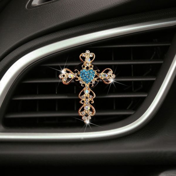 Inlaid diamond cross design car AC vent perfume for vehicle interiors