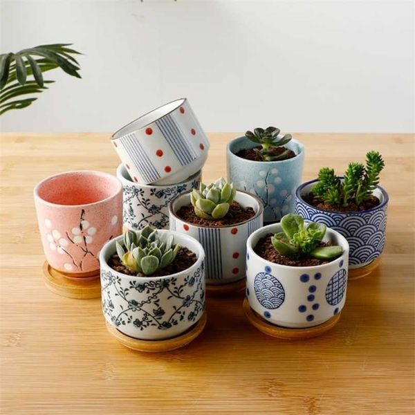 Japanese-style cloud-pattern ceramic flower pot, Qinghua porcelain garden succulent planter, indoor desktop decor vase