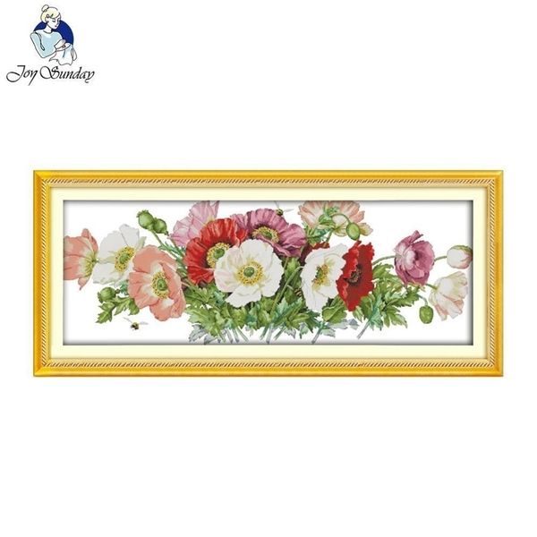 Joyful Sunday Poppies Cross Stitch Kits for Home Decor DIY Embroidery T200703