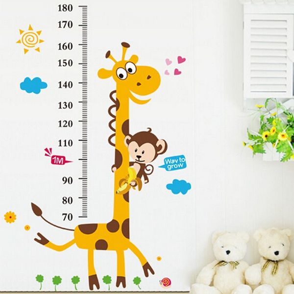 Kids Height Chart Wall Sticker Decor Wallpaper Cartoon Giraffe PVC Height Ruler Wallstickers Home Room Decoration Wall Art Sticker Poster
