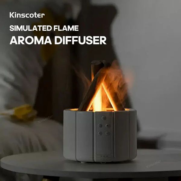 KINSCOTER Essential Oil Diffuser with Realistic Flame Effect, Ultrasonic Cool Mist Humidifier and LED Aroma Lamp