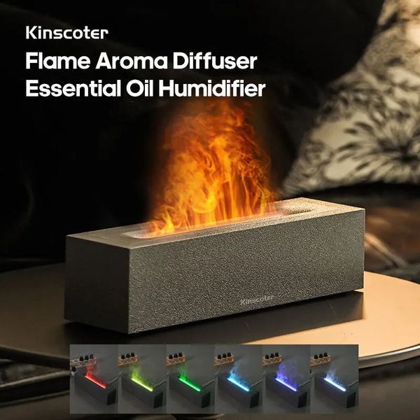 KINSCOTER Flame Aroma Diffuser with ultrasonic cool mist and LED light functions as an air humidifier and essential oil dispenser