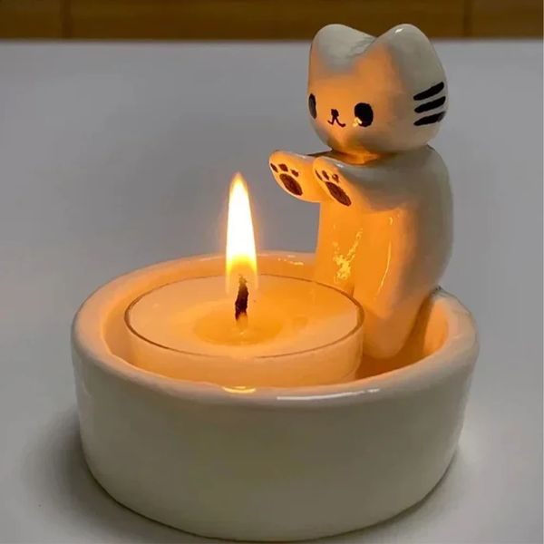 Kitten Candle Holder - Adorable Grilled Cat Aromatherapy Stand for Desktop Decor and Birthday Gifts