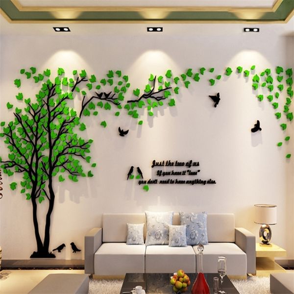 Large acrylic 3D tree wall decals for DIY home decor in living rooms or bedrooms, perfect as TV backdrop art