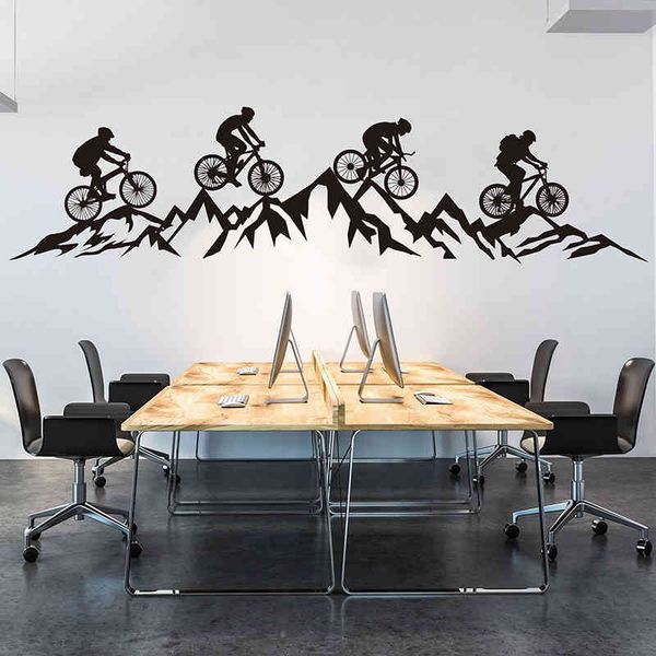 Large bicycle adventure travel sticker for office bikes, extreme sports, hills, mountains, wall decals, and kids' room vinyl decor