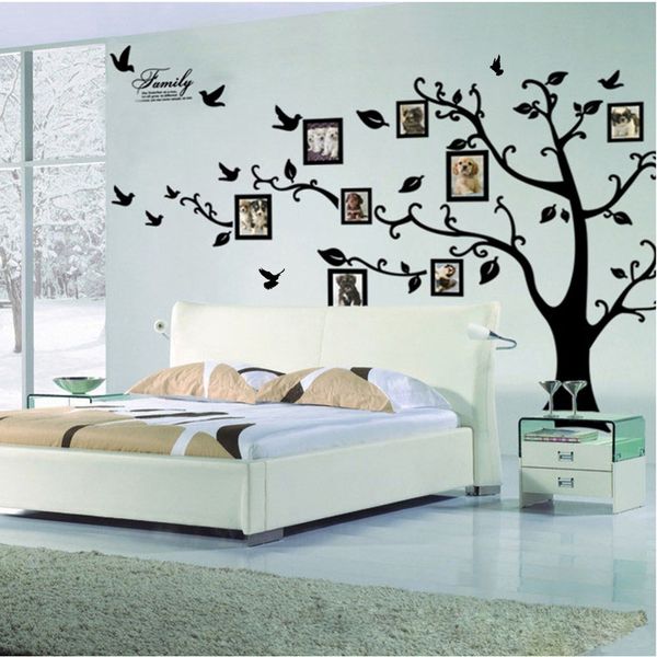 Large Black 3D DIY Photo Frame Tree PVC Wall Decals - Adhesive Family Wall Stickers for Home Decor Living Room Mural Art Y200102