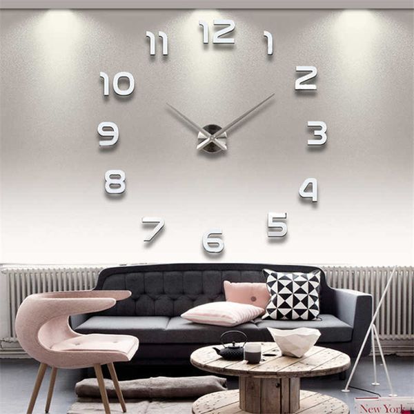Large DIY acrylic mirror wall clock with quartz movement for stylish home decor