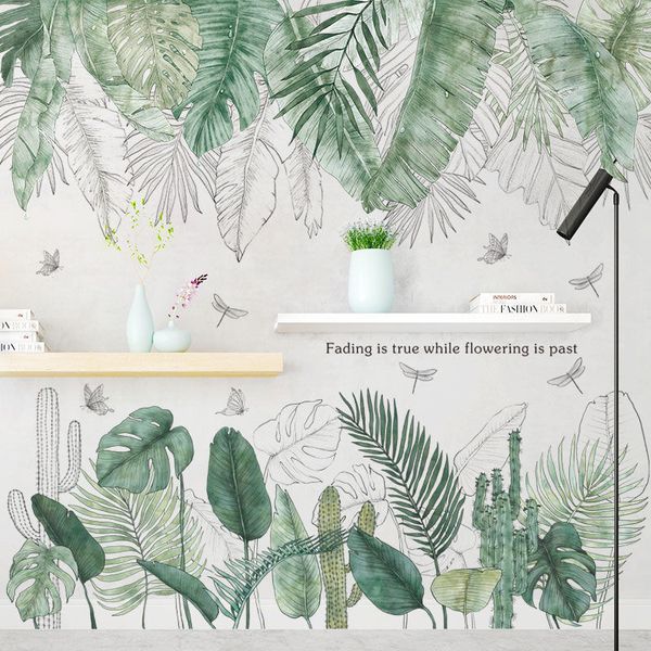 Large green leaf wall decals for bedroom, living room, and kitchen home decor