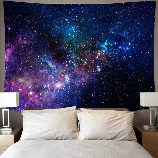 Large psychedelic galaxy tapestry wall art for space-themed decor, beach towel, and polyester fiber blanket for yoga