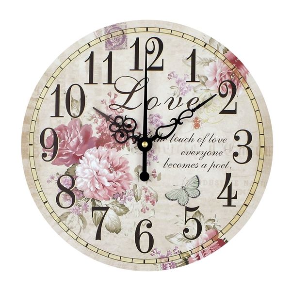Large vintage-style silent wall clocks with floral designs for home decor