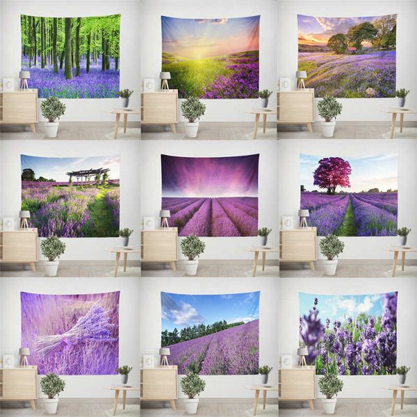 Lavender floral tapestry featuring a printed mandala design, perfect as a wall hanging, carpet, blanket, beach towel, or tablecloth