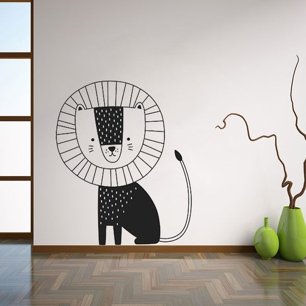Lion wall decal featuring adorable jungle animals, perfect for nursery decor and kids' bedroom wallpaper