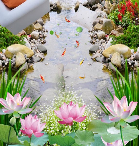 Lotus-themed 3D self-adhesive PVC wallpaper for bedroom flooring and walls