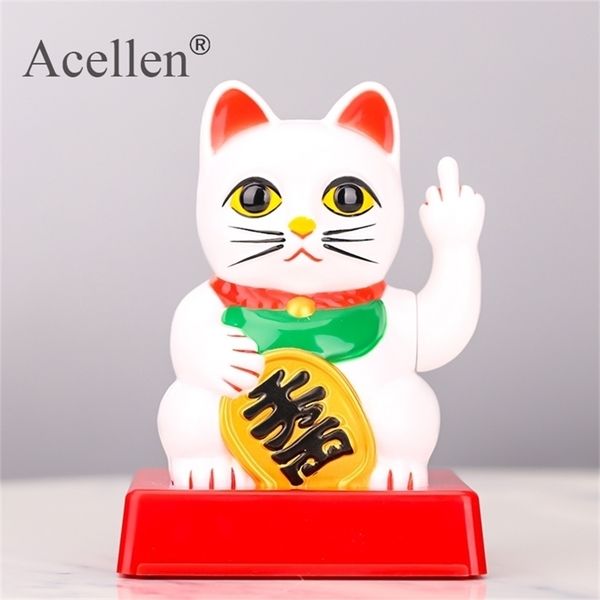Lucky Cat WITH ATTITUDE Funny Middle Finger Shaking Hands Fortune Crafts Figurines Novelty Gift Resin 211108