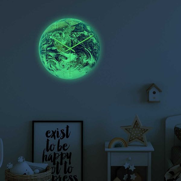 Luminous Earth digital wall clock for home decor, featuring a round acrylic design with fluorescent display, perfect for living rooms and bedrooms
