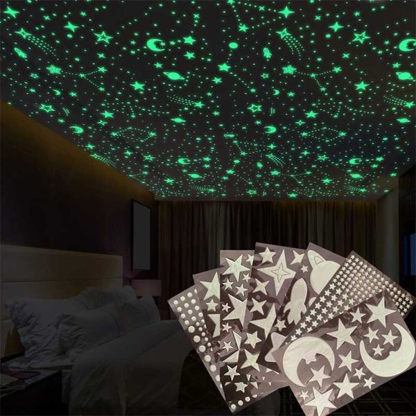 Luminous moon and stars wall decals for kids' rooms, nursery decor that glows in the dark on ceilings and walls