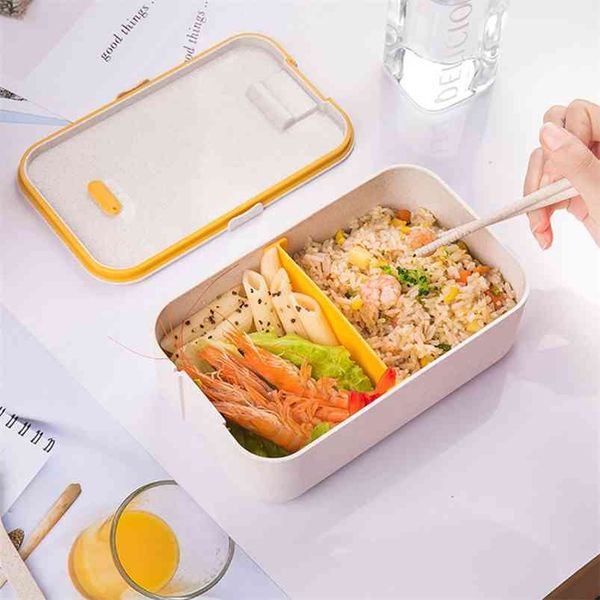 Lunch Box With Cutlery Wheat Straw Cartoon Double-deck Portable Bento Food Storage Container For Kids Students Outdoors 210423

Rewritten as:
Cartoon-style wheat straw lunch box with cutlery, featu...