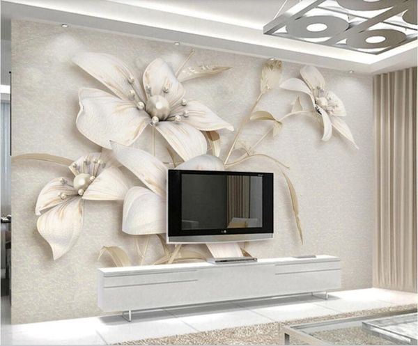 Luxurious 3D custom wallpaper murals with elegant floral designs for TV and sofa walls