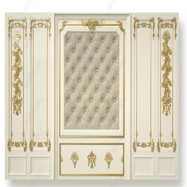 Luxurious 3D soft-packaged golden carved European palace wallpaper