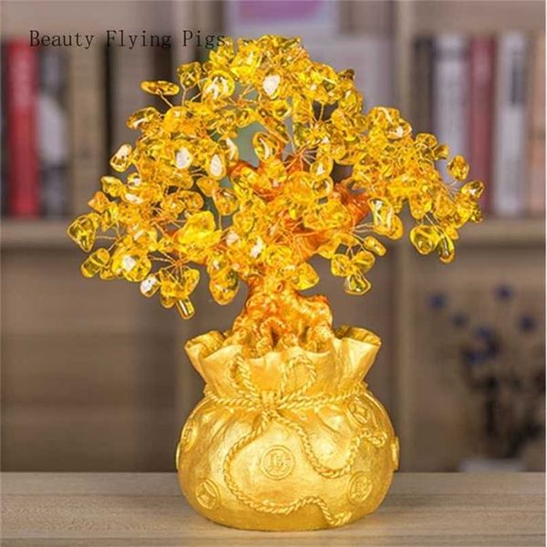 Luxurious golden crystal fortune tree for home and office decor, an auspicious wealth-attracting gift
