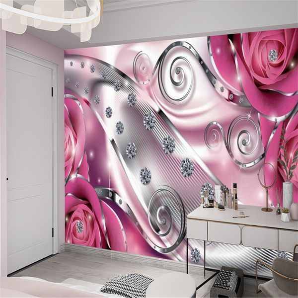 Luxurious pink diamond floral wallpaper for modern living rooms and bedrooms