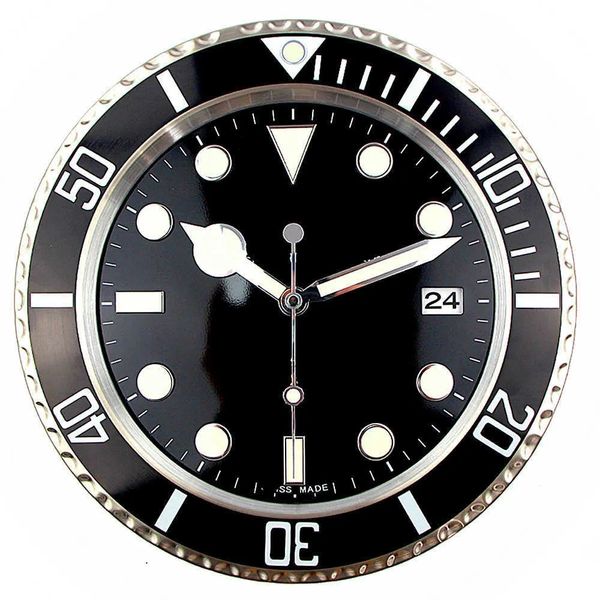 Luxury modern quartz wall clock with luminous date display and silent sweeping hands in stainless steel