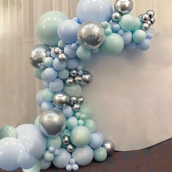 Macaron Blue Mint Pastel Balloons Garland Arch Kit Sliver 101pcs DIY Birthday Wedding Baby Shower New Year Party globos Decorati 201125