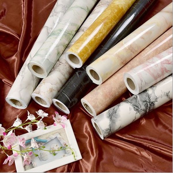 Marble-patterned self-adhesive waterproof wallpaper for bathroom counters, living rooms, and hand-washing areas, ideal for wall and countertop renovations