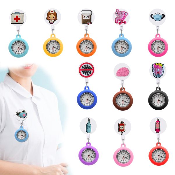 Medical student watch featuring stretchable silicone strap with cute cartoon doctor and nurse design