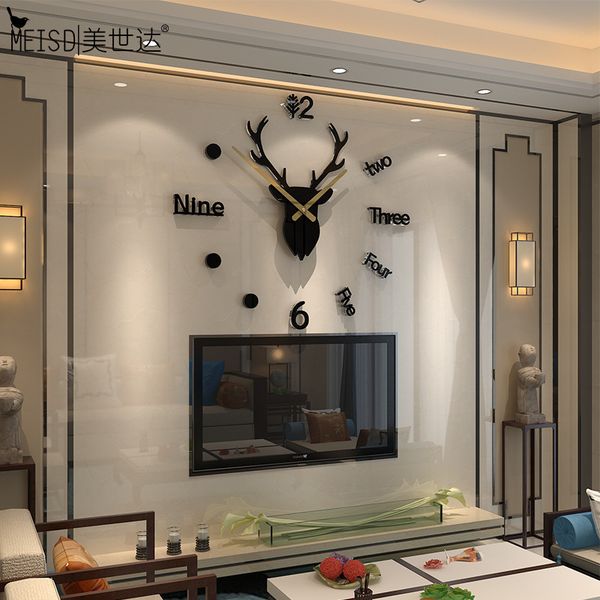 MEISD Acrylic Clock Wall Clock Large DIY Stickers Self-Adhesive Watch Wall Art Home Decor Black Horloge Free Shipping 201118